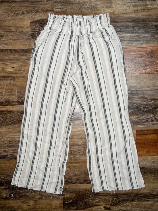 Sincerly Jules Pants - Sincerely Jules Striped Lightweight Linen Blend Wide Leg Raw Hem Pants, Size M